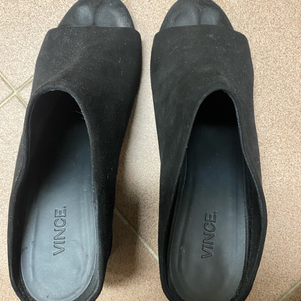 Vince black suede mules